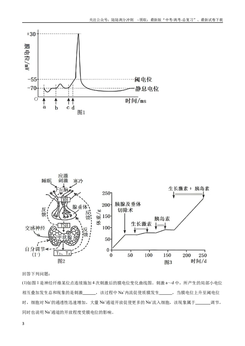 《专题04个体生命活动的调节（大题30道）（解析版）_06-生物-高考总复习_二轮复习_2024年_2024年高考生物二轮复习选择题大题压轴专项训练_资料》第3页预览