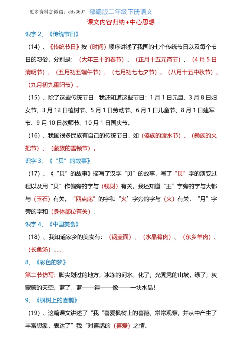 《中心思想二下语文_小学1-6年级全科全套_1-6年级全科下册_二年级_二年级下语文_语文二下各类考点总结》第3页预览