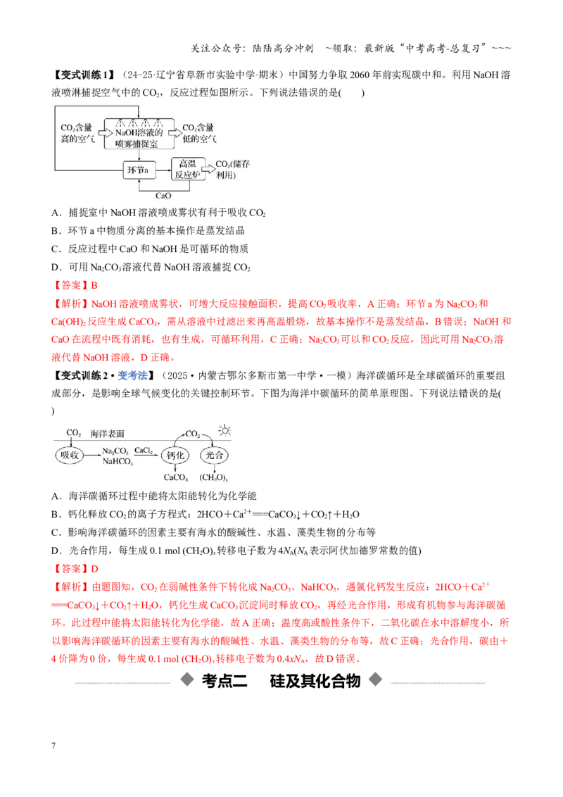 《第04讲碳、硅及无机非金属材料（复习讲义）（黑吉辽蒙专用）（教师版）_05-化学-高考总复习_一轮复习_2026年-化学高考一轮复习_2026年高考化学一轮课件+讲义+练习（黑吉辽蒙专用）-G330》第7页预览