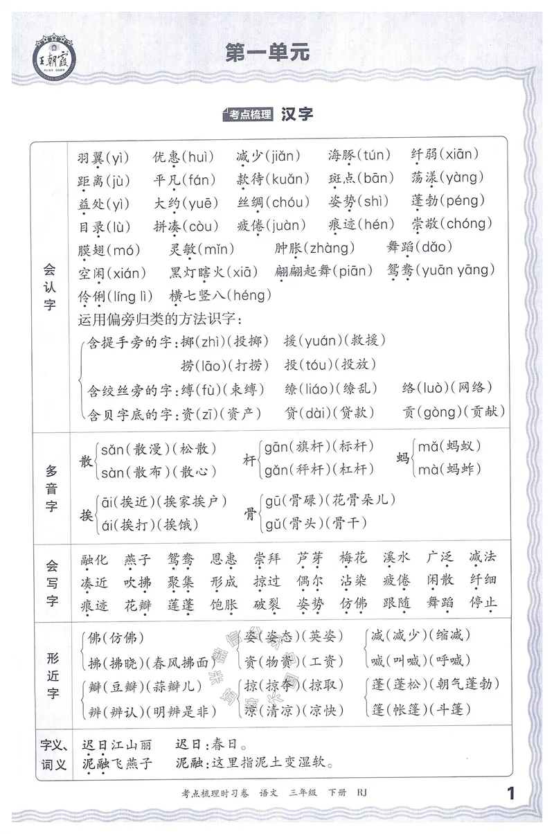 《066.24春语文王朝霞考点梳理时习卷三年级下册考点梳理手册公众号：米妈家长圈_小学1-6年级全科全套_1-6年级全科下册_三年级_其他补充资料_语文资料》第2页预览