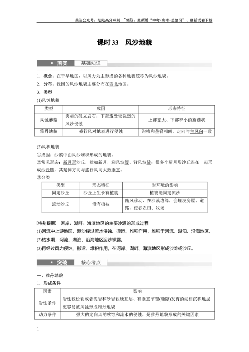 《2024年高考地理一轮复习（新人教版）第1部分　第5章　第4讲　课时33　风沙地貌_07-地理-高考总复习_一轮复习_2024年_2024高考地理大一轮复习课件讲义新人教版知识总结_教师版》第1页预览