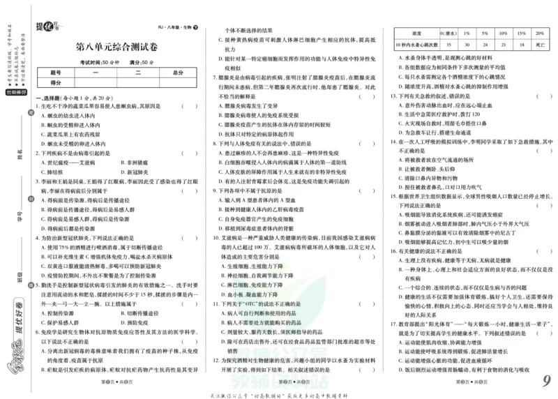 《金状元·提优好卷八年级下册生物人教版山西专用_初中全科目同步习题+精品试卷（7-9年级）(1)_25秋初中生物《同步习题+精品试卷》_初中生物试卷（人教版）_《提优好卷》》第10页预览