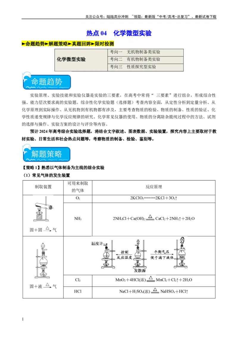 《热点04化学微型实验-（教师版）_05-化学-高考总复习_专项复习_2024年_2024年高考化学热点·重点·难点专练（新高考专用）》第1页预览