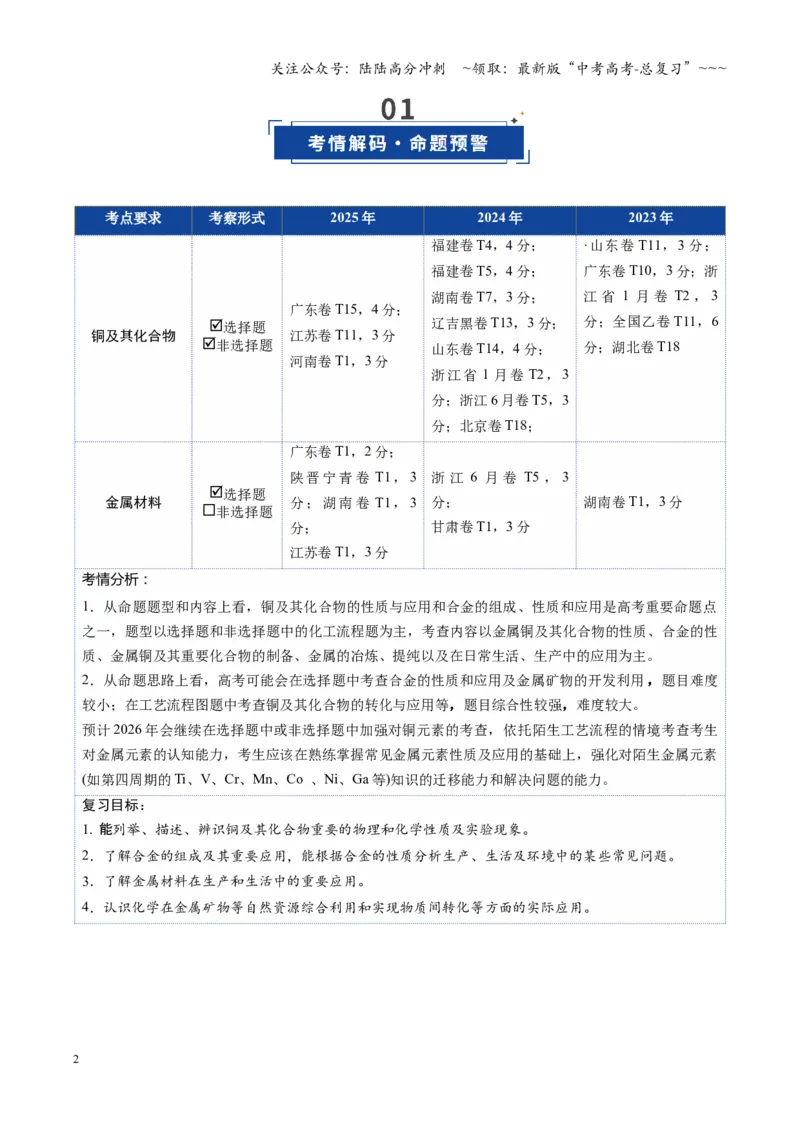 《第04讲金属材料及金属矿物的开发利用（复习讲义）（四川专用）（学生版）_05-化学-高考总复习_一轮复习_2026年-化学高考一轮复习_2026年高考化学一轮课件+讲义+练习（四川专用）-G335》第2页预览