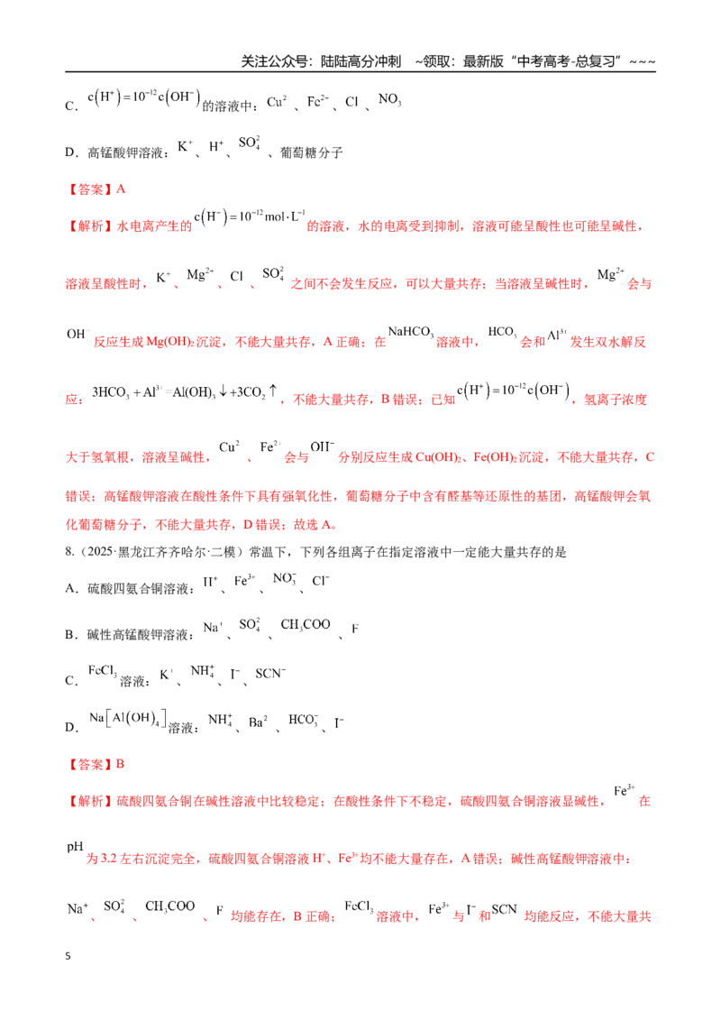 《第03讲离子共存、离子的检验与推断（专项训练）（黑吉辽蒙专用）（教师版）_05-化学-高考总复习_一轮复习_2026年-化学高考一轮复习》第5页预览