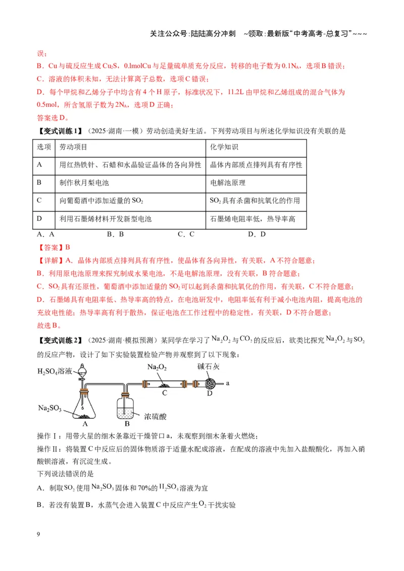 《第02讲硫及其重要化合物（复习讲义）（湖南专用）（教师版）_05-化学-高考总复习_一轮复习_2026年-化学高考一轮复习_2026年高考化学一轮课件+讲义+练习（湖南专用）-G331》第9页预览