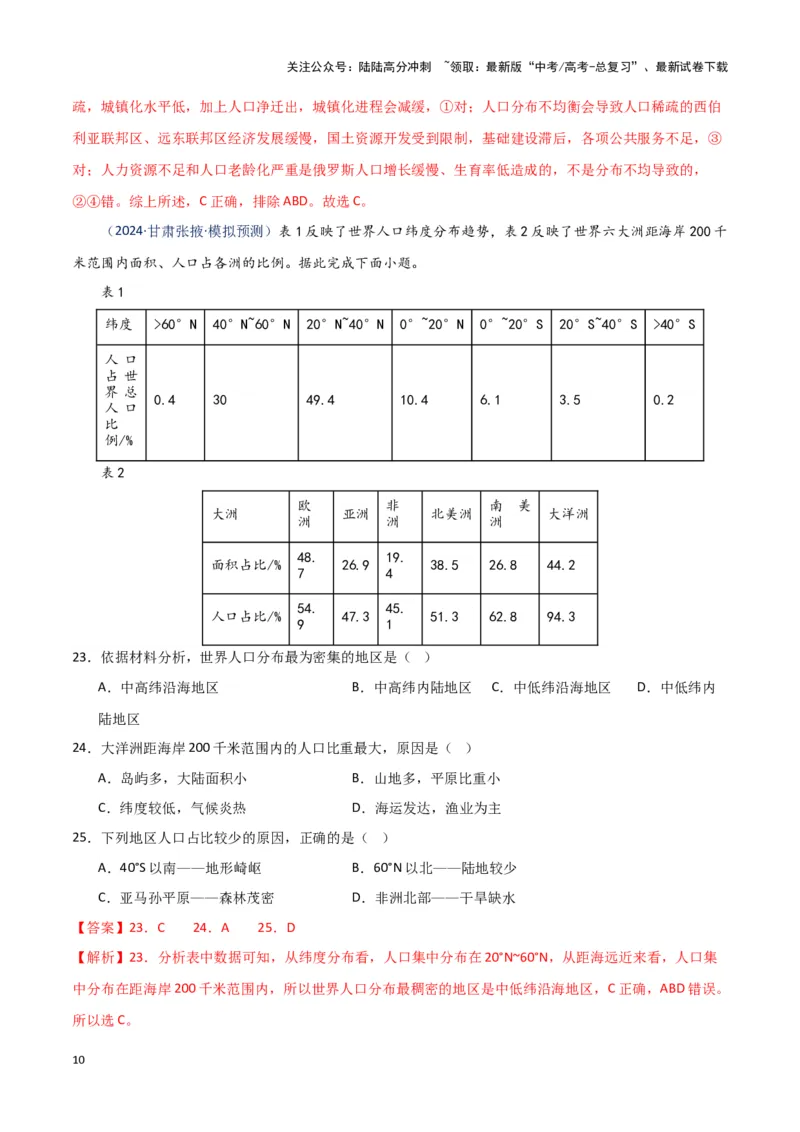 《专题07人口与城市（新七省高考）（解析版）_07-地理-高考总复习_专项复习_2025年_2024年高考一模试题分类汇编地理新七省高考专用》第10页预览