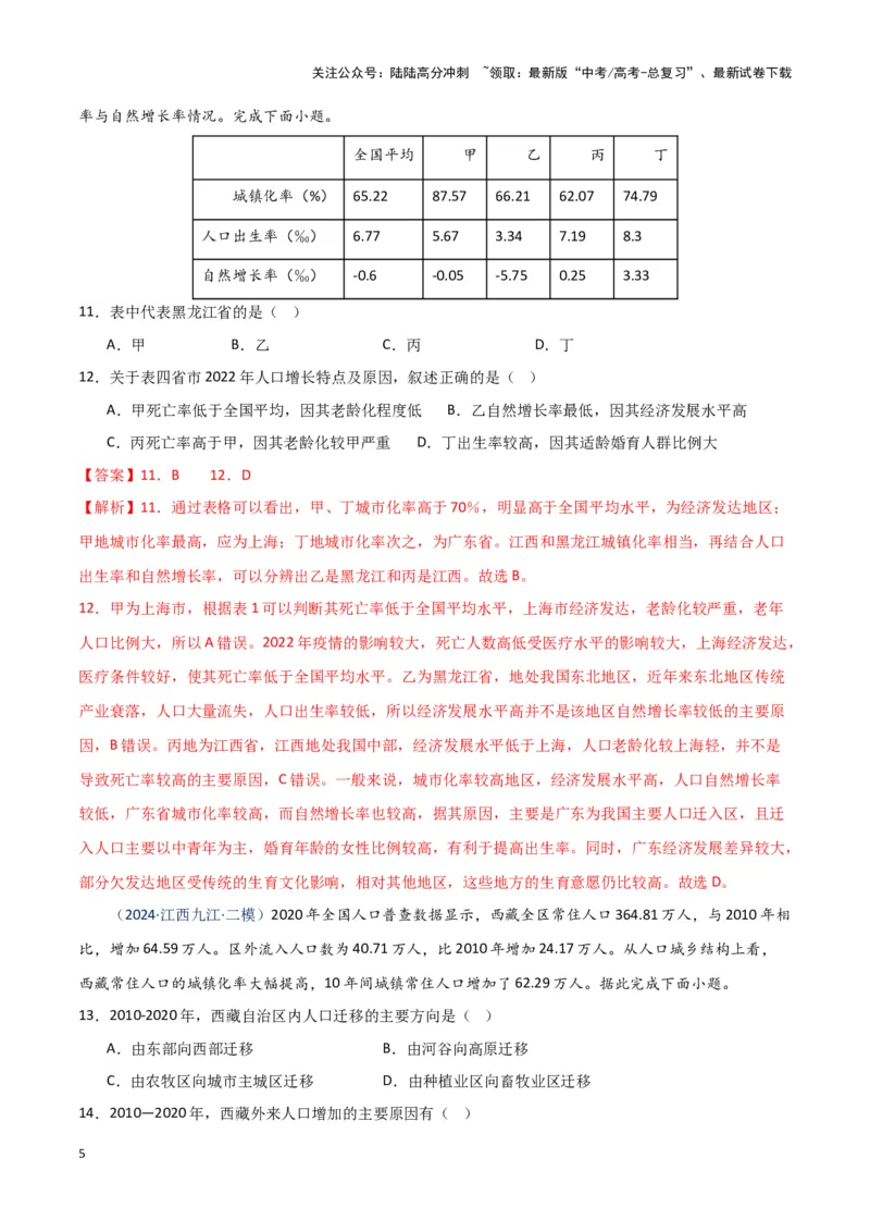《专题07人口与城市（新七省高考）（解析版）_07-地理-高考总复习_专项复习_2025年_2024年高考一模试题分类汇编地理新七省高考专用》第5页预览