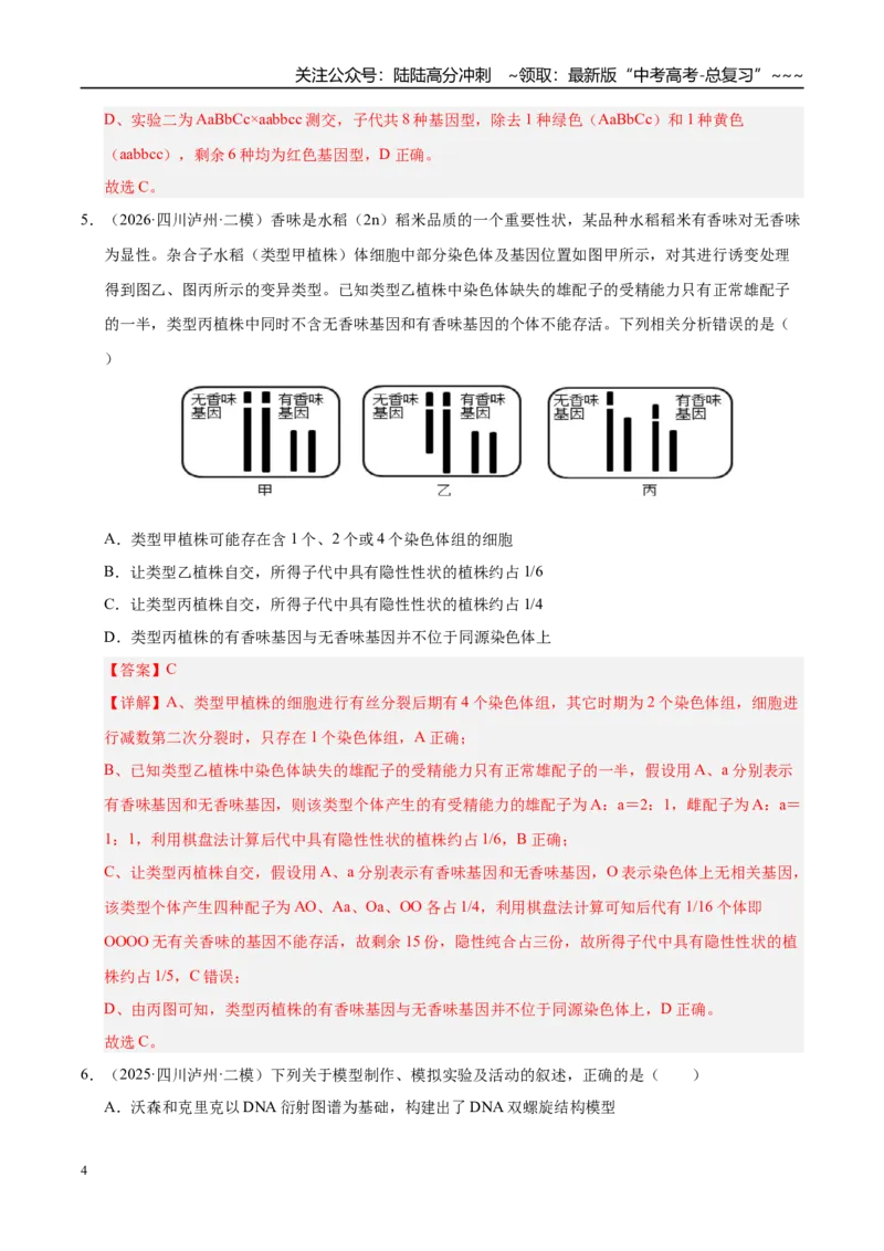 《专题04遗传的基本规律（2大考点）（教师版）_06-生物-高考总复习_专项复习_2026年-生物高考专项复习_2026年高考生物二模试题分类汇编（四川专用）-G282_2026版》第4页预览