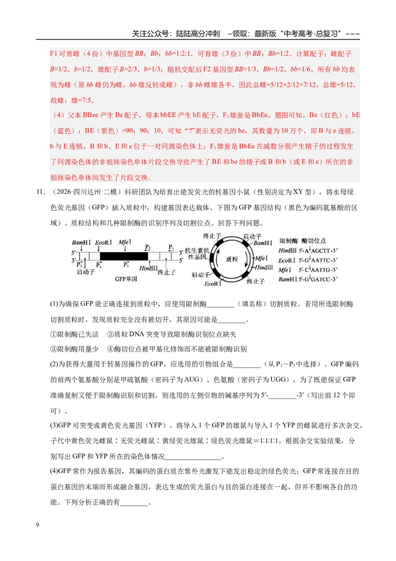 《专题04遗传的基本规律（2大考点）（教师版）_06-生物-高考总复习_专项复习_2026年-生物高考专项复习_2026年高考生物二模试题分类汇编（四川专用）-G282_2026版》第9页预览