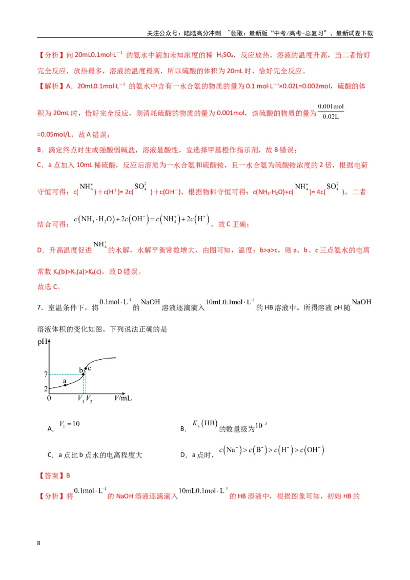 《猜押水溶液中的离子平衡曲线分析（教师版）_05-化学-高考总复习_专项复习_2025年_2025年高考化学抢押秘籍（陕西、山西、宁夏、青海专用）》第8页预览