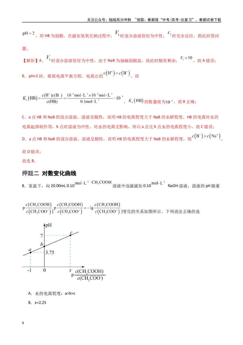 《猜押水溶液中的离子平衡曲线分析（教师版）_05-化学-高考总复习_专项复习_2025年_2025年高考化学抢押秘籍（陕西、山西、宁夏、青海专用）》第9页预览