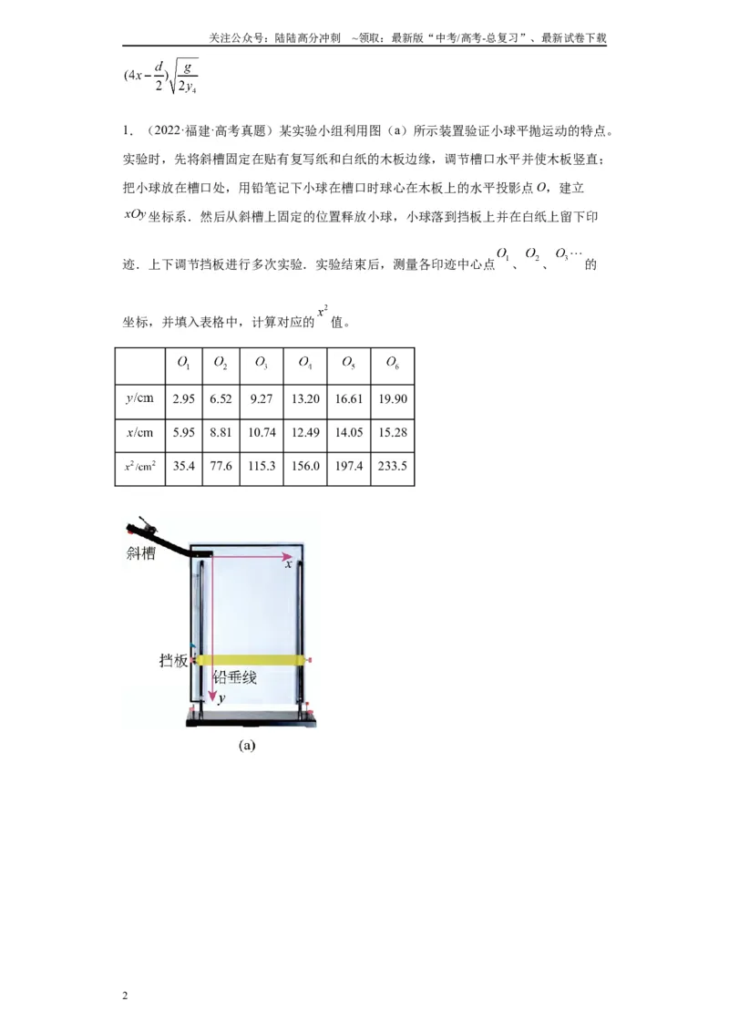 《专题04曲线运动相关实验（原卷版）_04-物理-高考总复习_专项复习_2024年_2024年高考物理实验重难点满分冲刺集训（全国通用）_资料》第2页预览