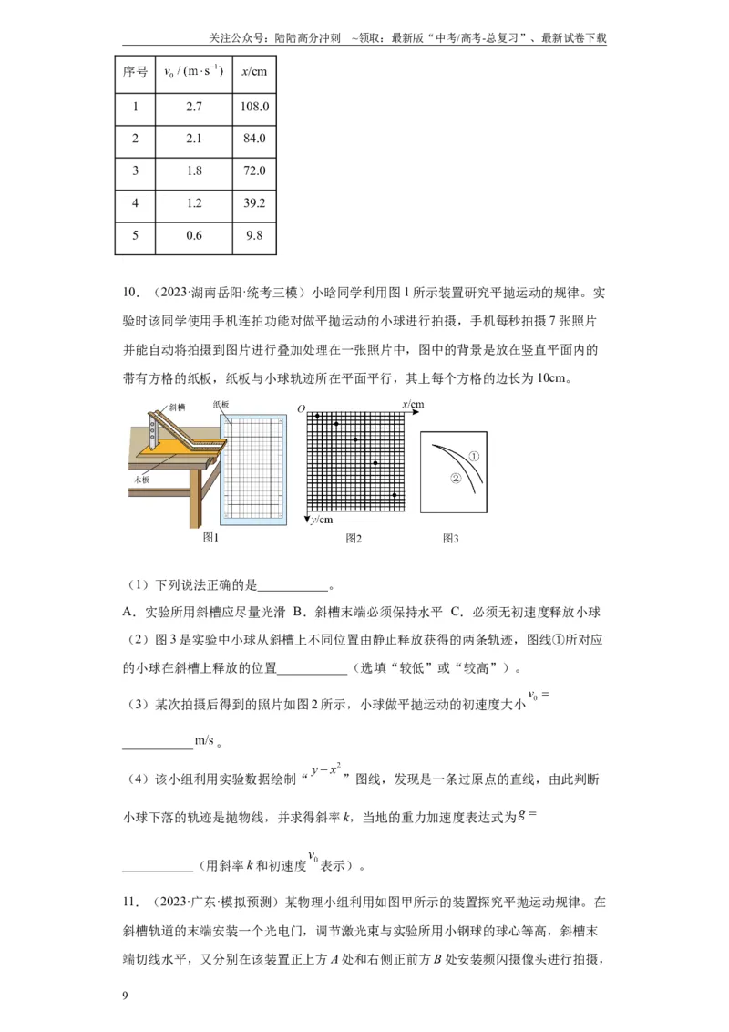 《专题04曲线运动相关实验（原卷版）_04-物理-高考总复习_专项复习_2024年_2024年高考物理实验重难点满分冲刺集训（全国通用）_资料》第9页预览