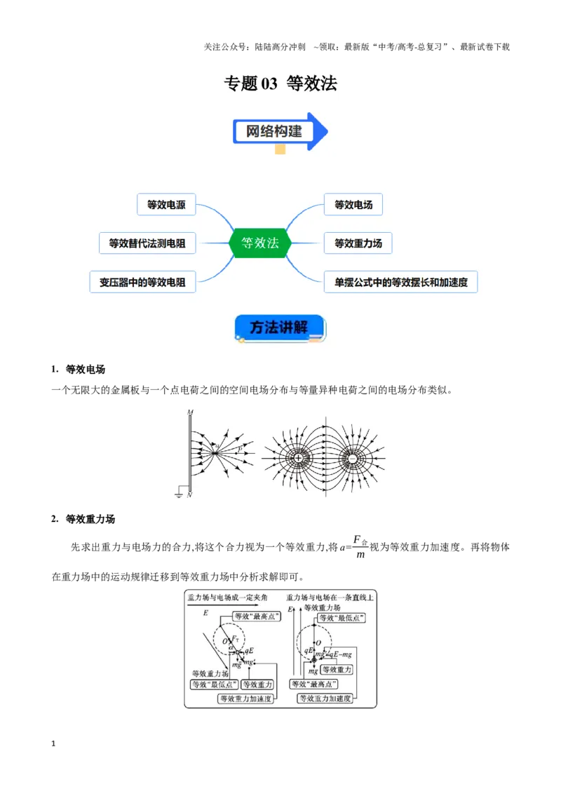 《专题03等效法（教师版）_04-物理-高考总复习_专项复习_2025年_2025年高考物理备考方法》第1页预览