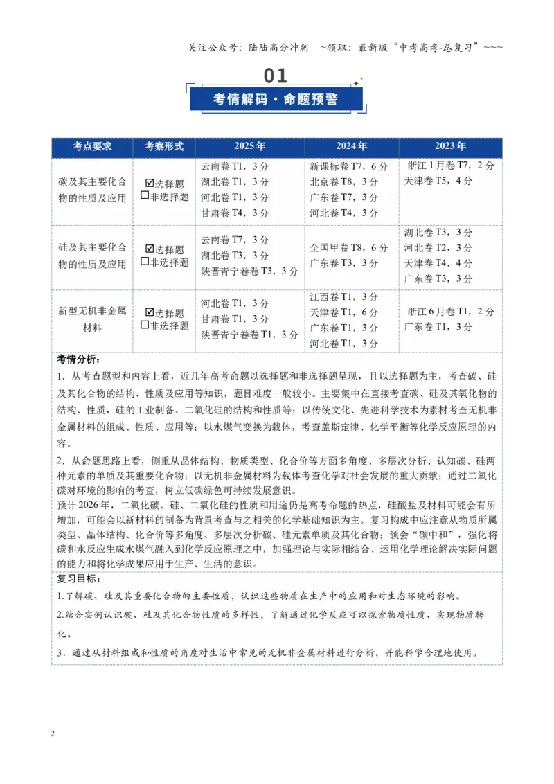 《第04讲碳、硅及无机非金属材料（复习讲义）（四川专用）（学生版）_05-化学-高考总复习_一轮复习_2026年-化学高考一轮复习_2026年高考化学一轮课件+讲义+练习（四川专用）-G335》第2页预览