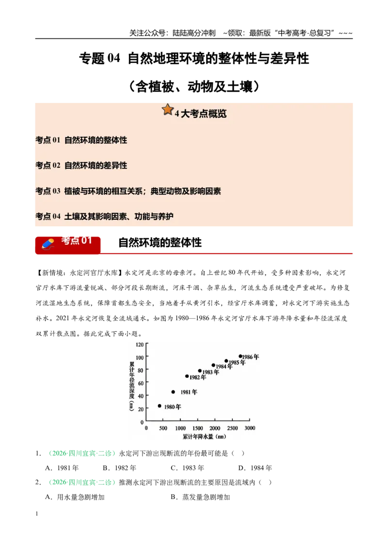 《专题04自然地理环境的整体性与差异性（含植被、动物及土壤）（4大考点）（学生版）_07-地理-高考总复习_专项复习_2026年-地理高考专项复习_2026版》第1页预览
