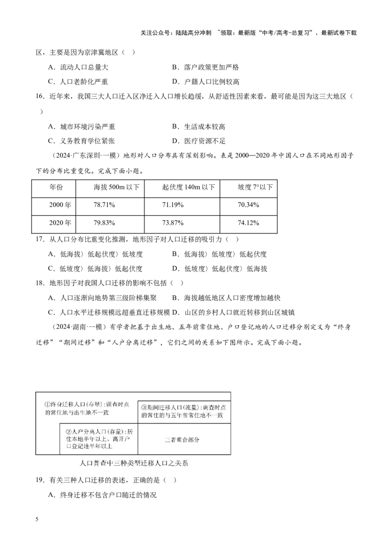《专题07人口与城市（新高考专用）（原卷版）_07-地理-高考总复习_专项复习_2025年_2024年高考一模试题分类汇编地理新高考专用》第5页预览