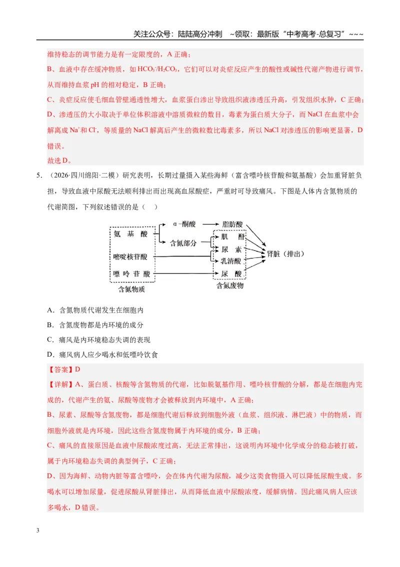 《专题05动物生命活动调节（2大考点）（教师版）_06-生物-高考总复习_专项复习_2026年-生物高考专项复习_2026年高考生物二模试题分类汇编（四川专用）-G282_2026版》第3页预览