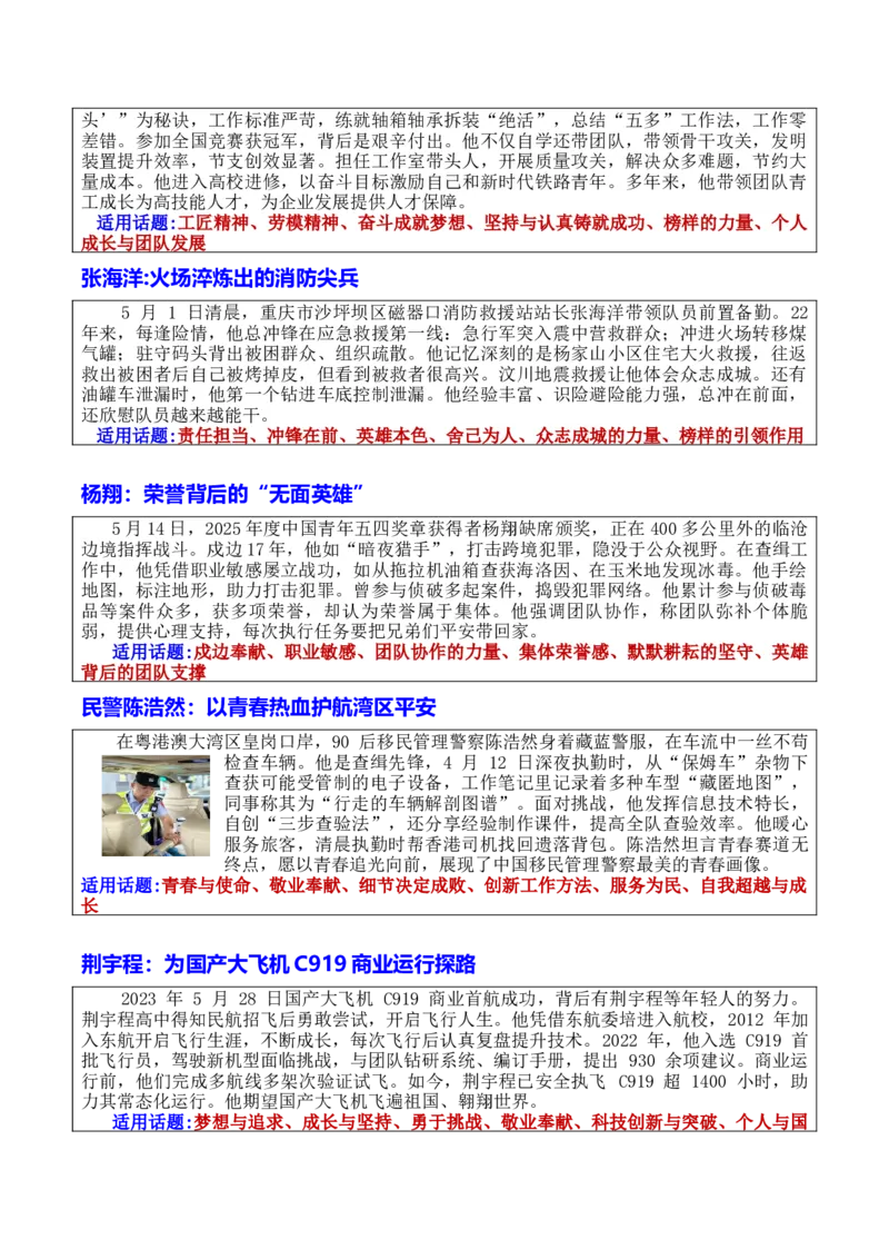 《专题02新时代青年先锋人物万能素材库与10大高考母题备考图谱_专项复习_2026年-语文专项复习_172026年高考语文作文热门主题素材积累与运用》第4页预览