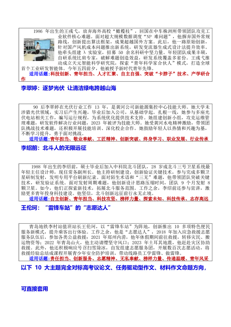 《专题02新时代青年先锋人物万能素材库与10大高考母题备考图谱_专项复习_2026年-语文专项复习_172026年高考语文作文热门主题素材积累与运用》第6页预览