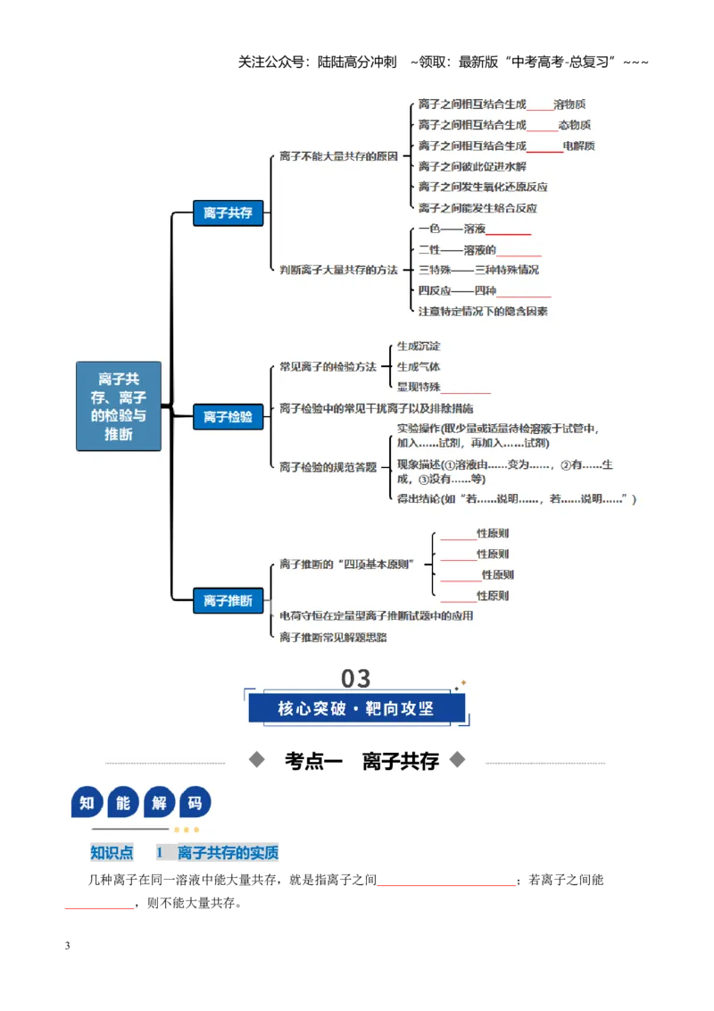 《第03讲离子共存、离子的检验与推断（复习讲义）（全国通用）（学生版）_05-化学-高考总复习_一轮复习_2026年-化学高考一轮复习_2026版_第一章物质及其变化》第3页预览