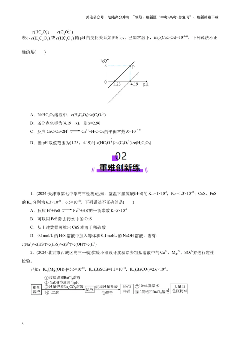 《第04讲沉淀溶解平衡(练习)(学生版)_05-化学-高考总复习_一轮复习_2025年_2025年高考化学一轮复习讲义+练习+课件（新教材新高考）_第八章水溶液中的离子反应与平衡》第8页预览