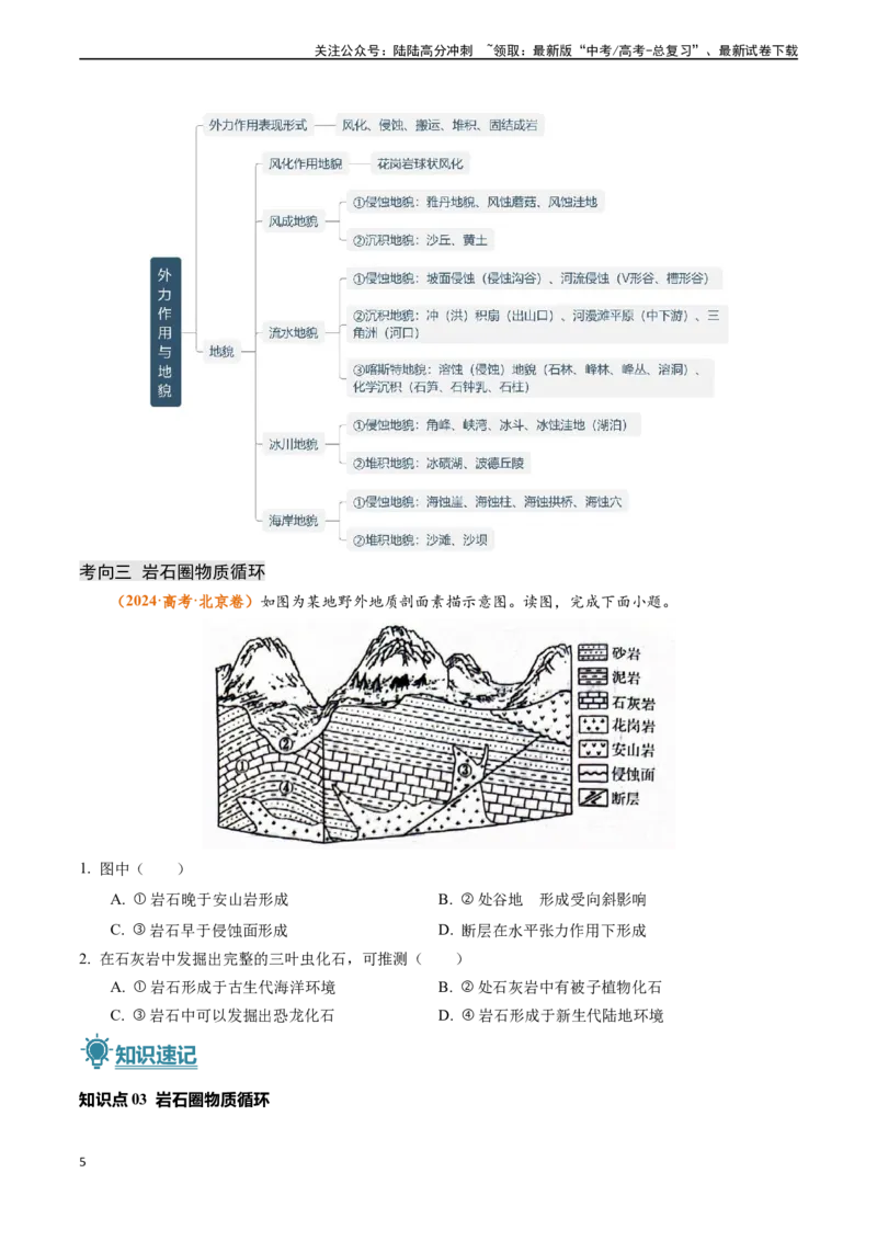 《专题04地质地貌-（新高考通用）（原卷版）_07-地理-高考总复习_专项复习_2024年_2024高考地理真题题源解密（新高考通用）》第5页预览