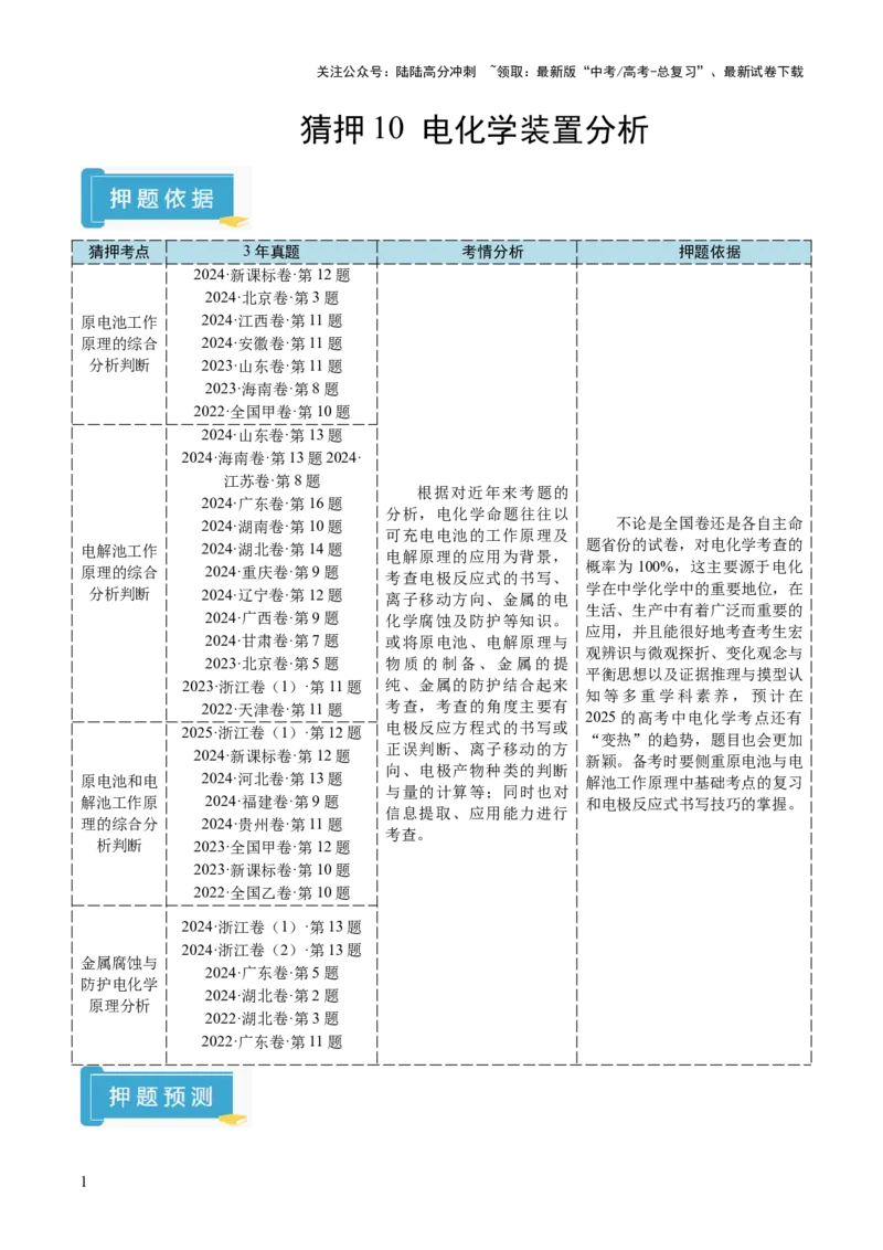 《猜押10电化学装置分析（解析版）_05-化学-高考总复习_三轮冲刺_2025年高考化学冲刺抢押秘籍（新高考通用）》第1页预览