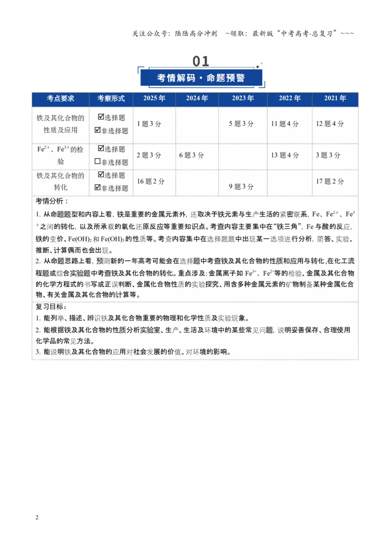 《第02讲铁及其重要化合物（复习讲义）（湖南专用）（教师版）_05-化学-高考总复习_一轮复习_2026年-化学高考一轮复习_2026年高考化学一轮课件+讲义+练习（湖南专用）-G331》第2页预览