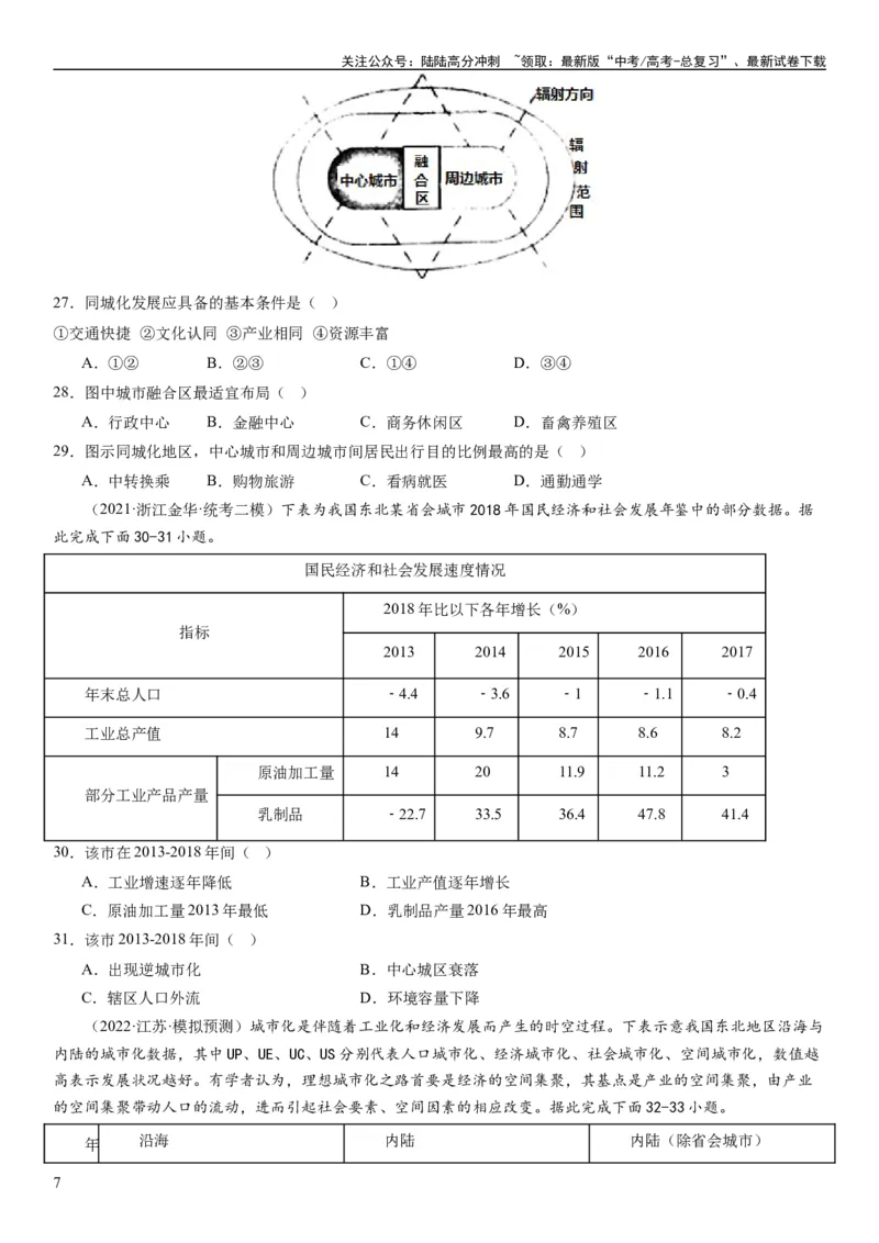 《2024届高考一轮复习专题九乡村与城镇第二十五讲城镇化（试卷版）_07-地理-高考总复习_一轮复习_2024年_2024年高考地理一轮复习考点帮（全国通用）_专题训练》第7页预览