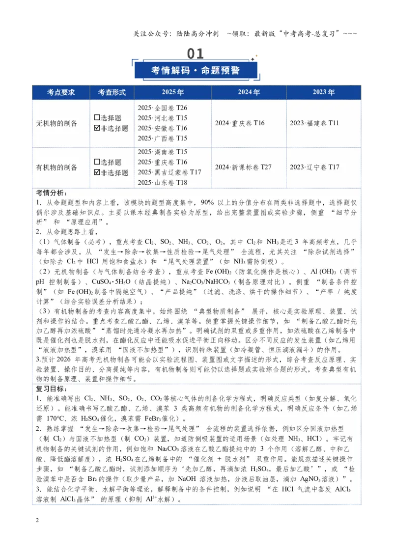 《第03讲常见物质的制备（复习讲义）（全国通用）（学生版）_05-化学-高考总复习_一轮复习_2026年-化学高考一轮复习_2026年高考化学一轮复习讲义+练习+课件（新教材新高考）-G55_2026版》第2页预览
