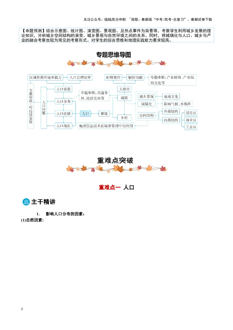《专题07人口与城乡发展（教师版）_07-地理-高考总复习_专项复习_2025年_2025年高考地理重难点讲义专练（黑吉辽专用）》第2页预览