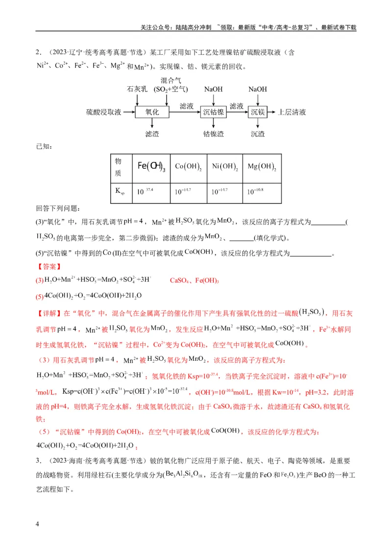 《热点01陌生化学(离子)方程式的书写-（教师版）_05-化学-高考总复习_专项复习_2024年_2024年高考化学热点·重点·难点专练（新高考专用）》第4页预览