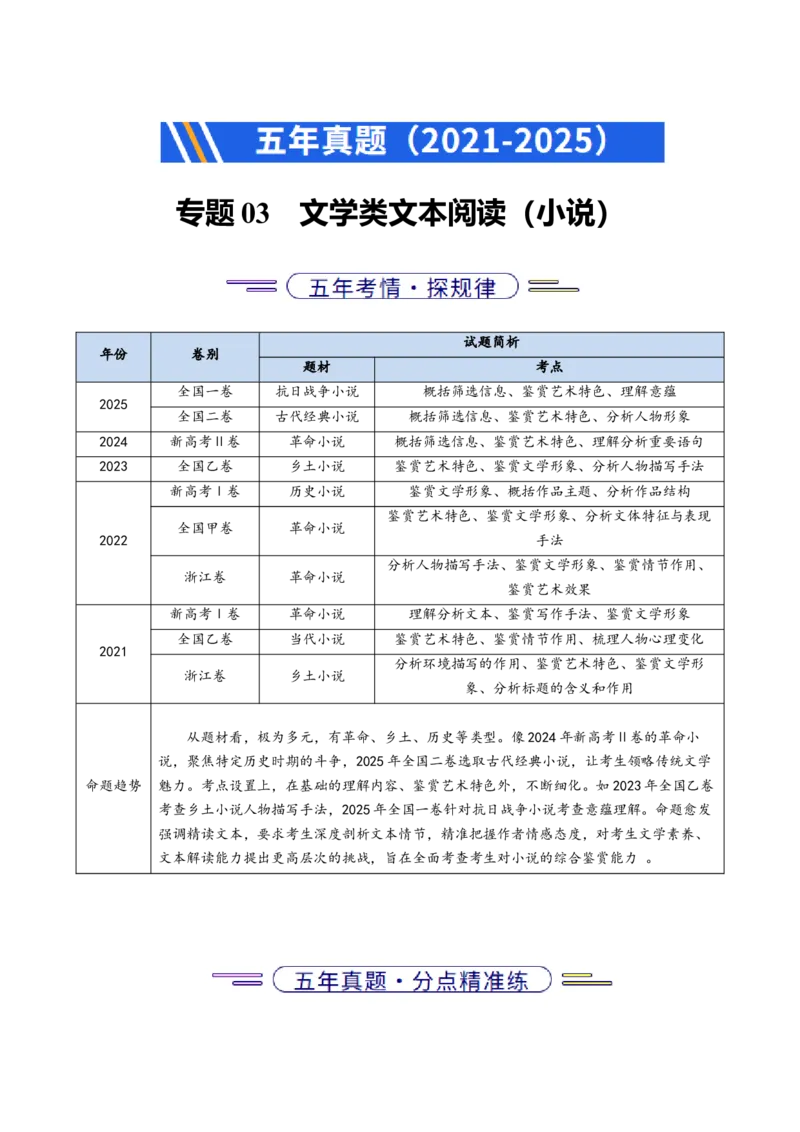 《专题03文学类文本阅读（小说）（全国通用）（学生版）_专项复习_2026年-语文专项复习_五年（2021-2025）高考语文真题分类汇编（全国通用）-C438》第1页预览