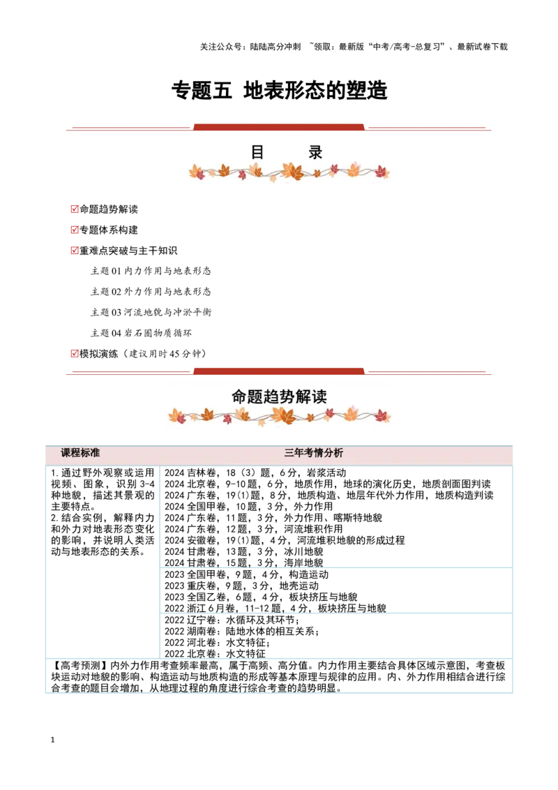 《专题05地表形态的塑造-（黑吉辽专用）（原卷版）_07-地理-高考总复习_专项复习_2025年_2025年高考地理重难点讲义专练（黑吉辽专用）》第1页预览