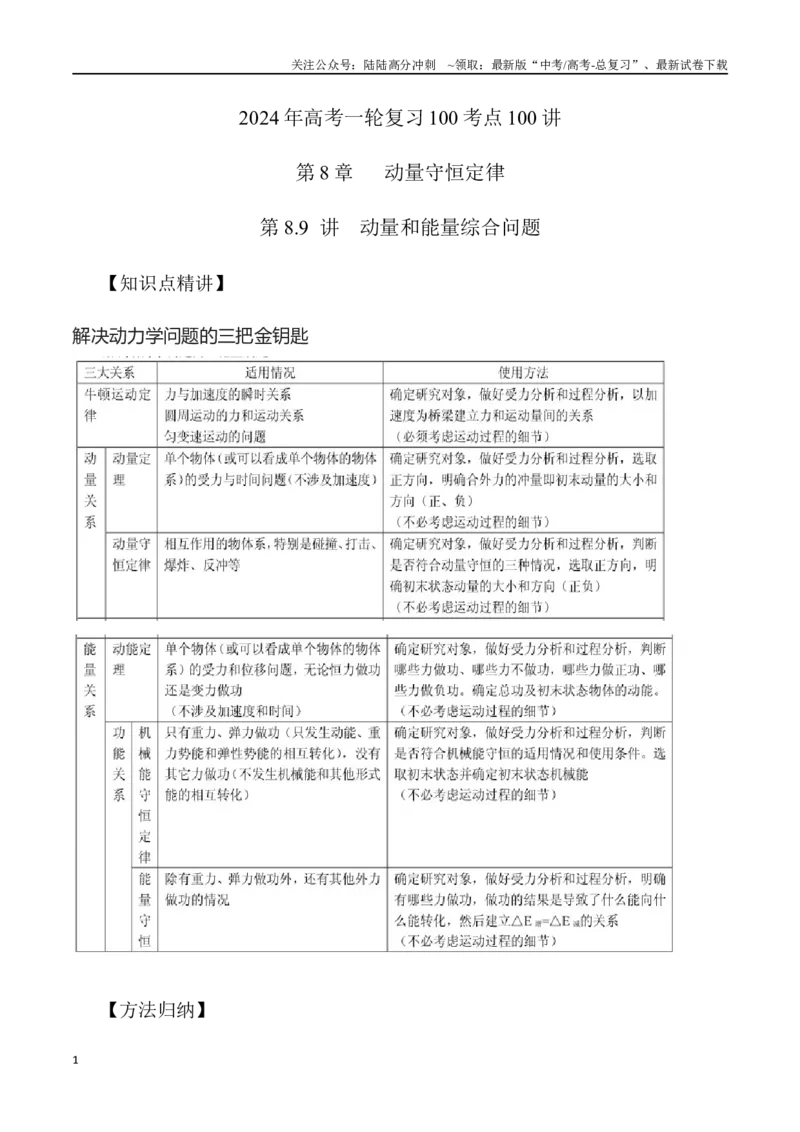 《8.9动量和能量综合问题（原卷版）高考一轮复习100考点100讲_04-物理-高考总复习_一轮复习_2024年_2024年高考物理一轮复习100考点100讲_资料》第1页预览