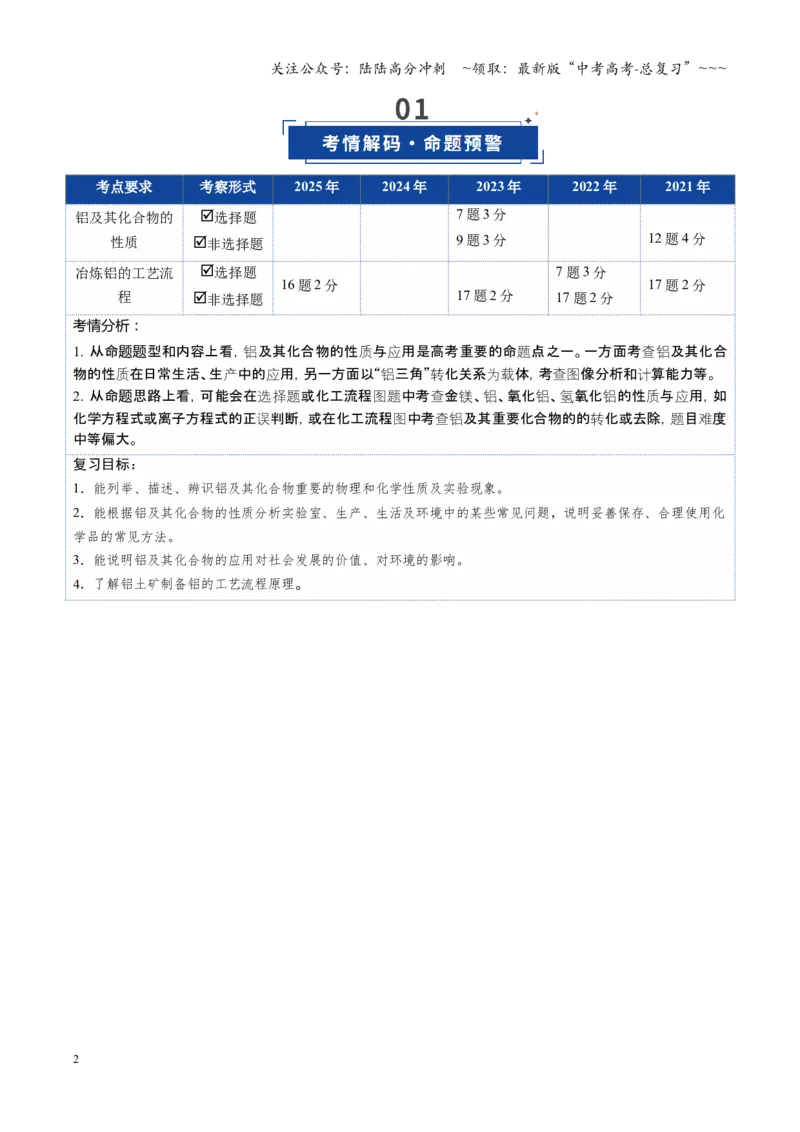 《第03讲铝及其重要化合物（复习讲义）（湖南专用）（学生版）_05-化学-高考总复习_一轮复习_2026年-化学高考一轮复习_2026年高考化学一轮课件+讲义+练习（湖南专用）-G331》第2页预览