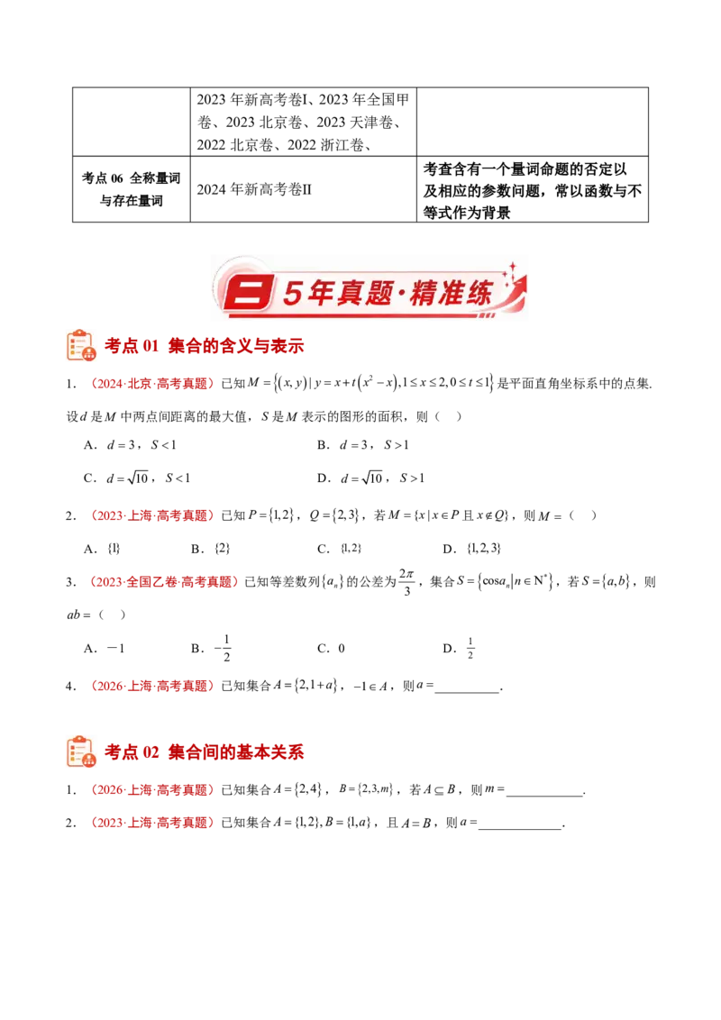 《专题01集合与常用逻辑用语(原卷版)_小初高学习资料合集（每天更新）_2027版高考《2022-2026五年真题分类汇编》高考（数学）》第2页预览