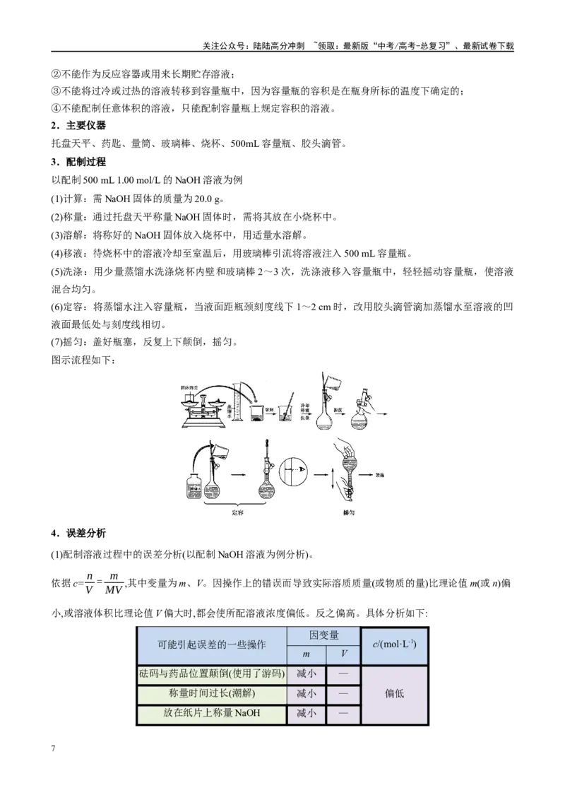 《第02讲物质的量浓度及其溶液的配制（讲义）-（原卷版）_05-化学-高考总复习_一轮复习_2024年_2024年高考化学大一轮复习卓越讲义_资料》第7页预览