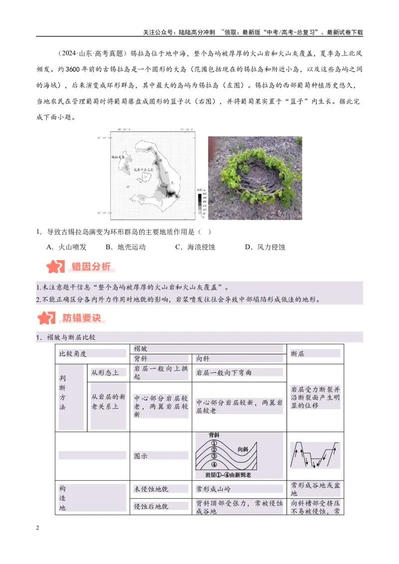 《专题05地质作用与地表形态的变化易错提分（4大易错点）（学生版）_07-地理-高考总复习_专项复习_2025年_2025年高考地理考试易错题（新高考通用）》第2页预览
