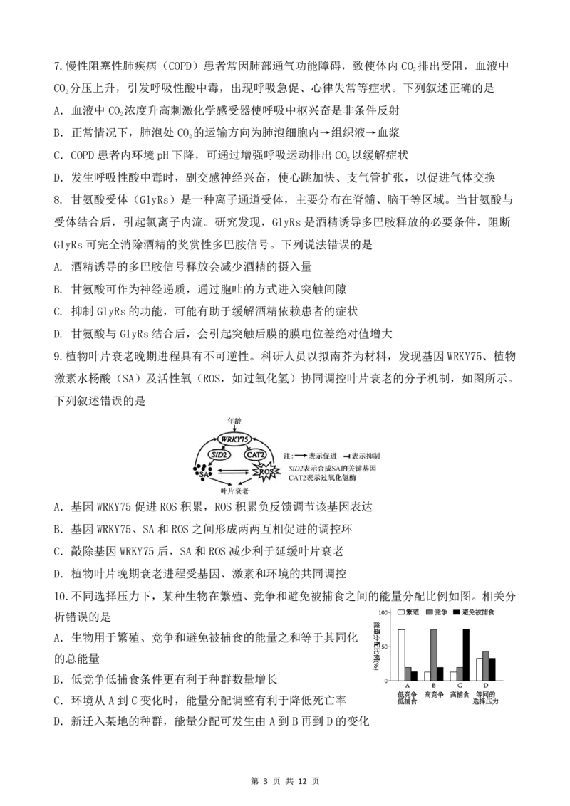 《高三生物--山东师大附中2026.6高考考前打靶卷_2024-2027高三（6-6月题库）_2026年06月高三试卷_260603山东师范大学附属中学2023级高三高考前适应性训练（全科）》第3页预览