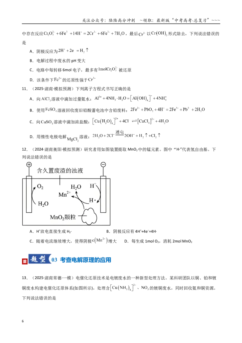 《第03讲电解池、金属的腐蚀与防护（专项训练）（湖南专用）（学生版）_05-化学-高考总复习_一轮复习_2026年-化学高考一轮复习_2026年高考化学一轮课件+讲义+练习（湖南专用）-G331》第6页预览