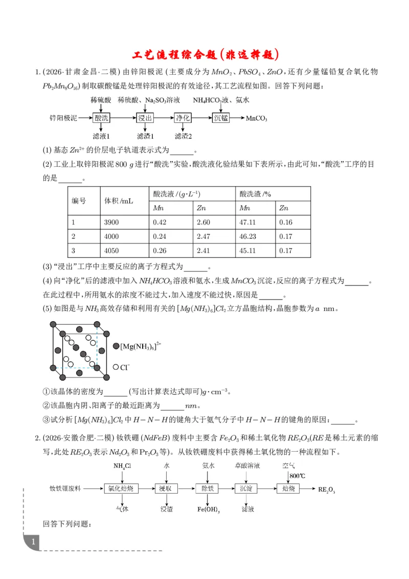 《专题工艺流程综合题（非选择题）（全国通用）（学生版）_小初高学习资料合集（每天更新）_2026年7月高中化学试题汇编_0727化学_工艺流程综合题（非选择题）--2026高考化学二模分类汇编》第1页预览