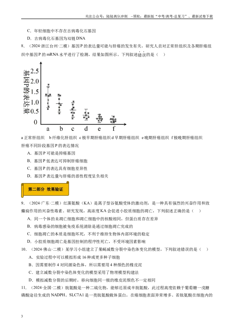 《专题04细胞的生命历程与癌变（原卷版）_06-生物-高考总复习_专项复习_2025年_2024年高考二模试题分类汇编生物新高考通用》第3页预览