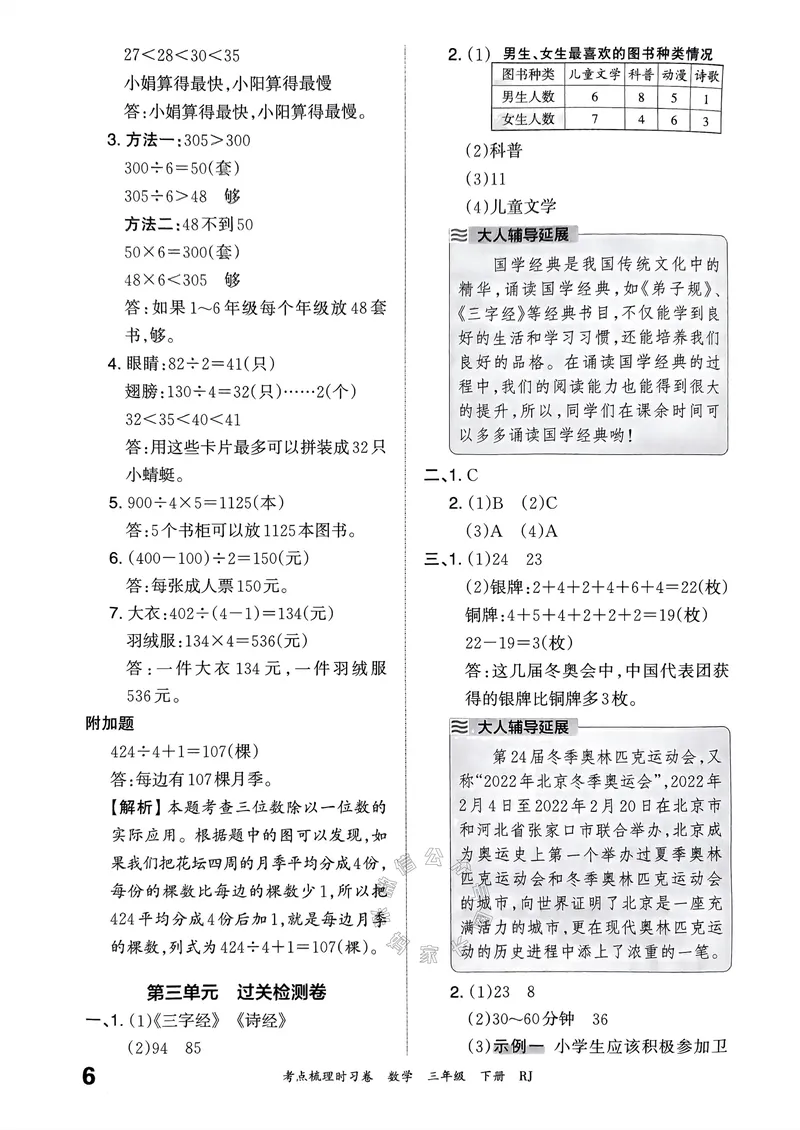 《020.24春人教版数学王朝霞考点梳理时习卷三年级下册答案关注：米妈家长圈_小学1-6年级全科全套_1-6年级全科下册_三年级_其他补充资料_数学人教版资料》第7页预览