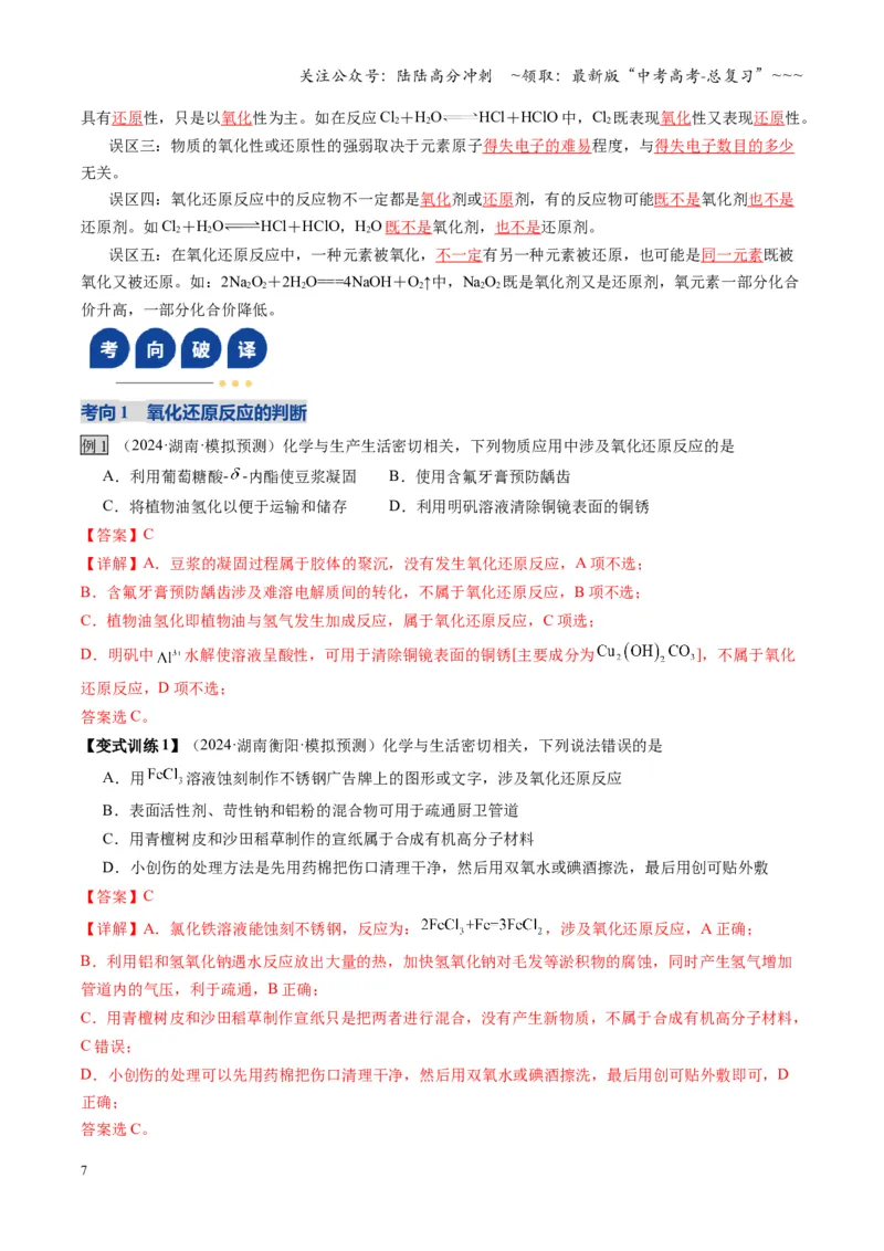 《第04讲氧化还原反应的基本概念和规律（复习讲义）（湖南专用）（教师版）_05-化学-高考总复习_一轮复习_2026年-化学高考一轮复习_2026年高考化学一轮课件+讲义+练习（湖南专用）-G331》第7页预览