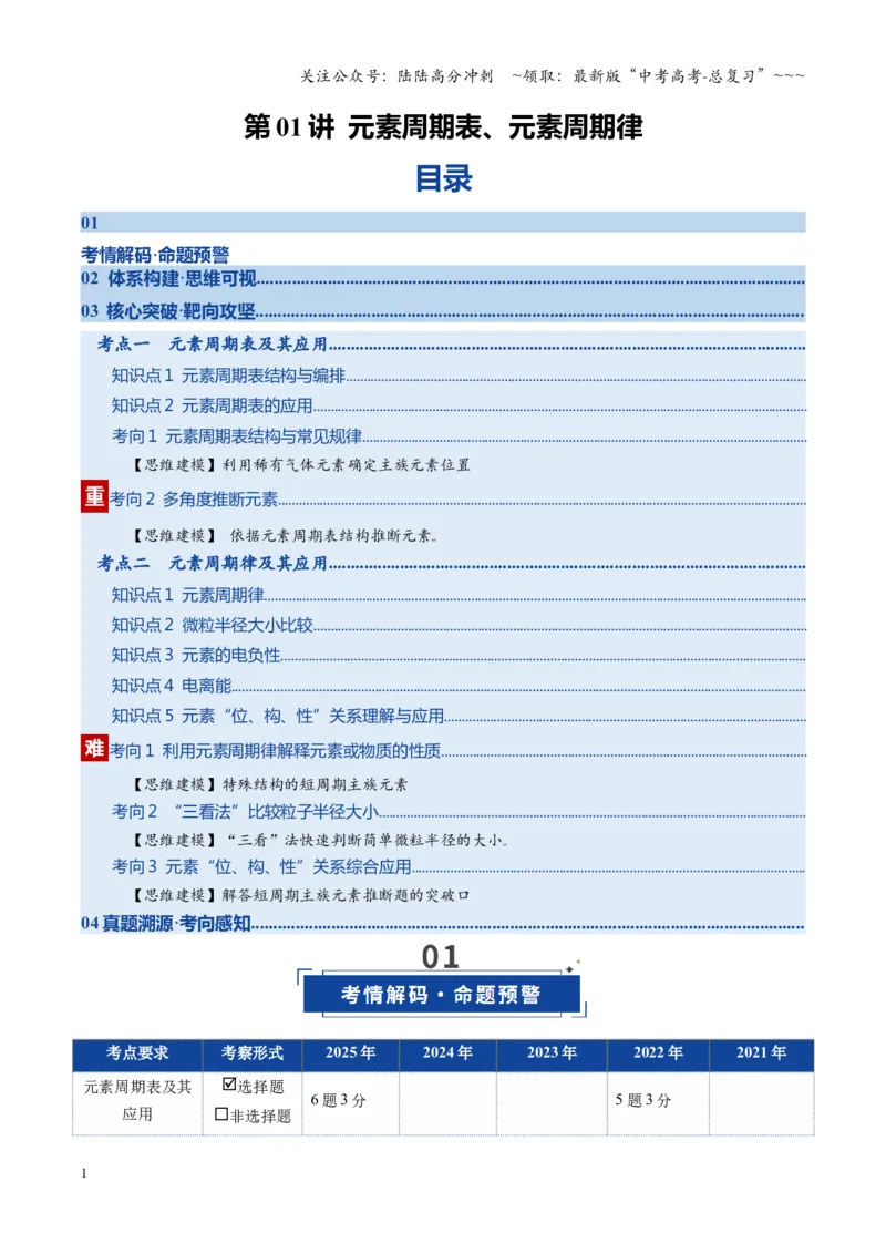 《第01讲元素周期表、元素周期律（复习讲义）（湖南专用）（教师版）_05-化学-高考总复习_一轮复习_2026年-化学高考一轮复习_2026年高考化学一轮课件+讲义+练习（湖南专用）-G331》第1页预览