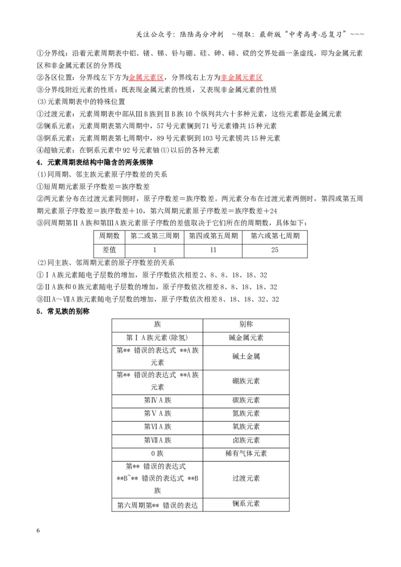 《第01讲元素周期表、元素周期律（复习讲义）（湖南专用）（教师版）_05-化学-高考总复习_一轮复习_2026年-化学高考一轮复习_2026年高考化学一轮课件+讲义+练习（湖南专用）-G331》第6页预览