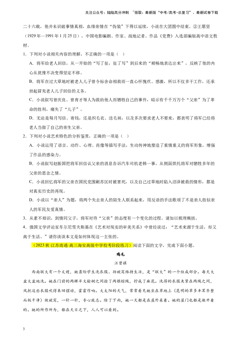 《专题02文学类阅读-单文本20题（名校预测）（新课标Ⅰ卷区专用）-（原卷版）_一轮复习_2025年_2025年新高考语文一轮复习题型专练习题试卷强化训练题_新高考（课标）Ⅰ卷地区》第3页预览